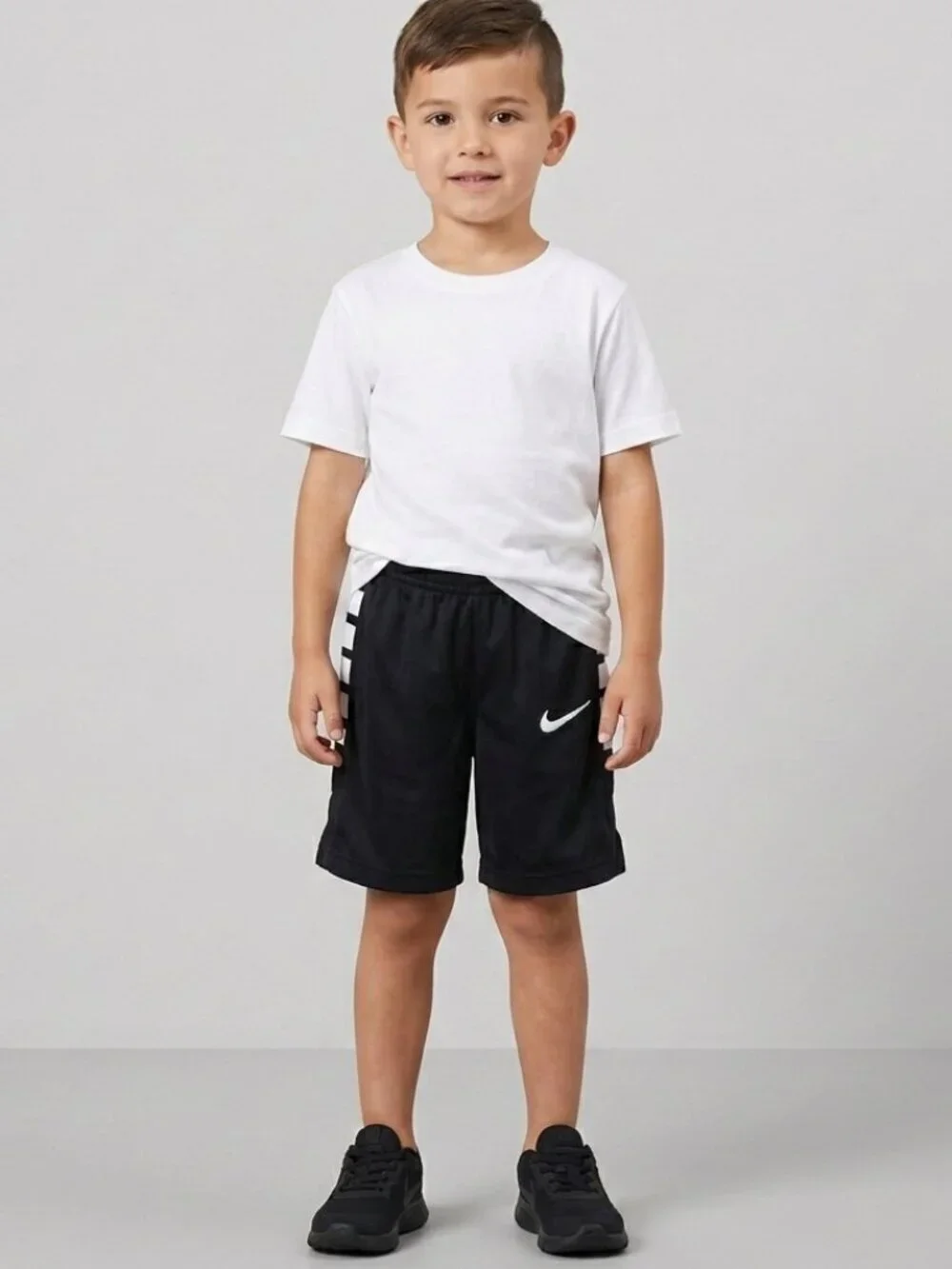 Nike Dri-FIT Boys Athletic Shorts 5/6Y Black White Stripe